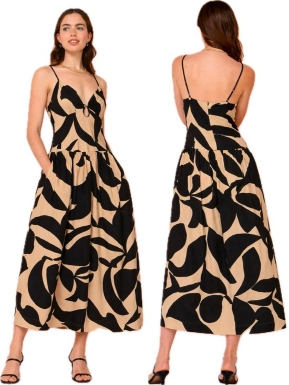NWT Mon Renn Surreal Midi Dress Medium Coastal Cowgirl Flirty Euro Summer Chic